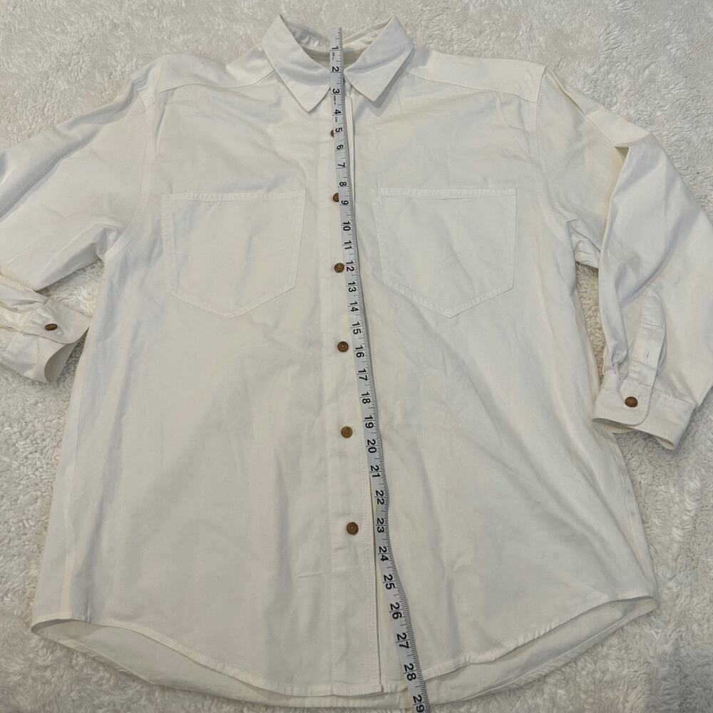 Vtg Eddie Bauer Mens White Button Down Long Sleeve Canvas Cotton Classy Preppy S - Picture 4 of 5